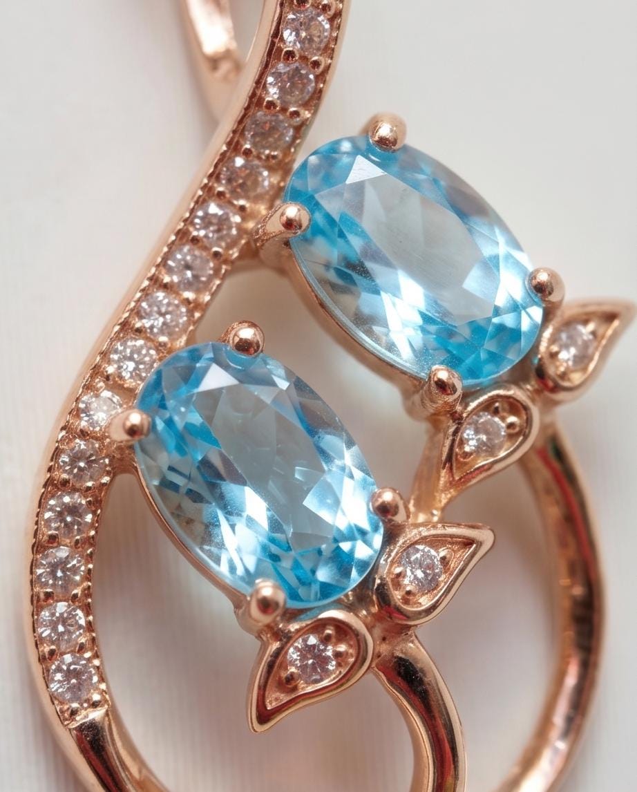 Rose Gold Aquamarine Necklace - Gemstone Leaf Flower March Birthstone Tiny Aquamarine pendant #289