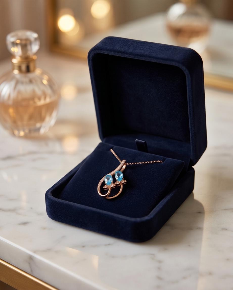 Rose Gold Aquamarine Necklace - Gemstone Leaf Flower March Birthstone Tiny Aquamarine pendant #289