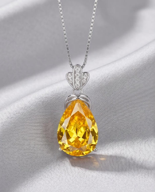 Human Created Yellow Moissanite diamond - 18kgp @ Sterling Silver Created Citrine Diamond Crown Style - 6 CT Yellow Moissanite Pendant #597