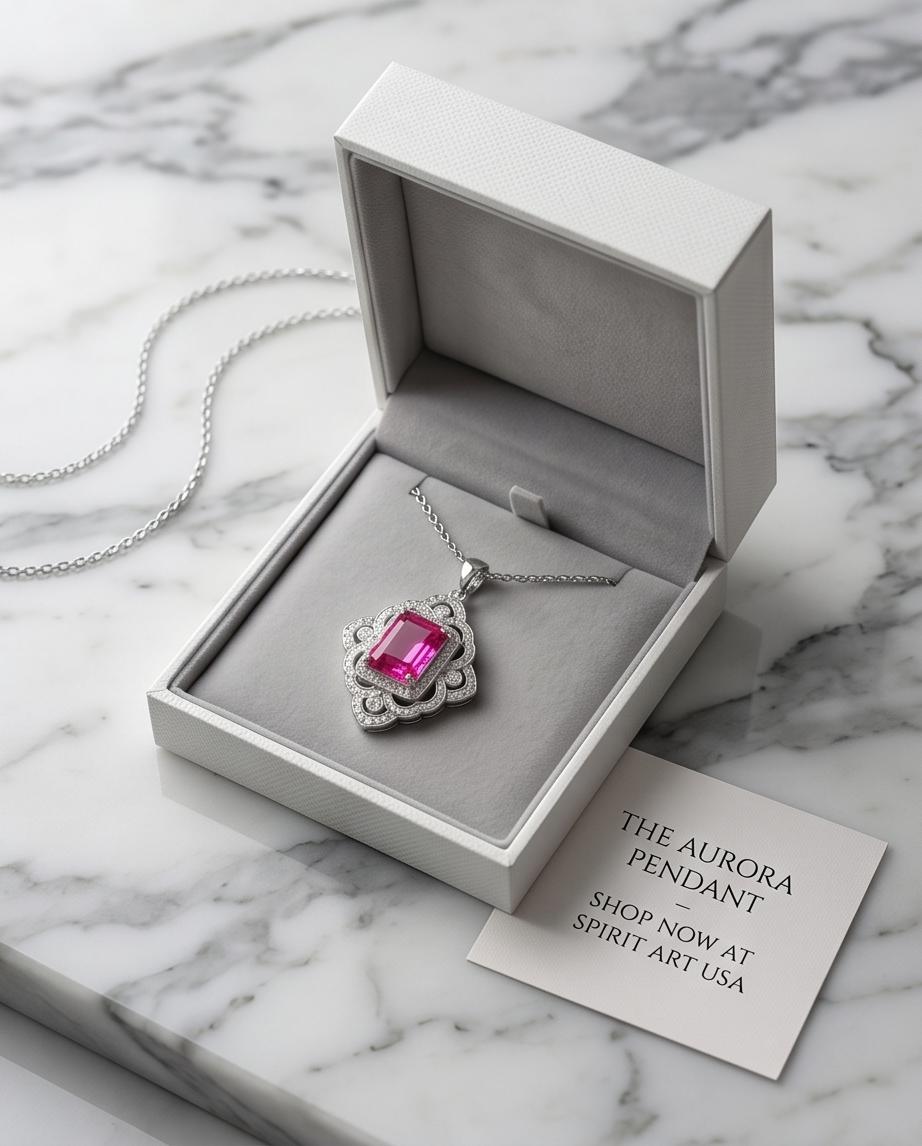Large Pink Sapphire Necklace Fuchsia Color Gemstone Flower Sterling Silver White Gold Coated - Faceted Rectangle 5 CT Lab Pink Sapphire #819