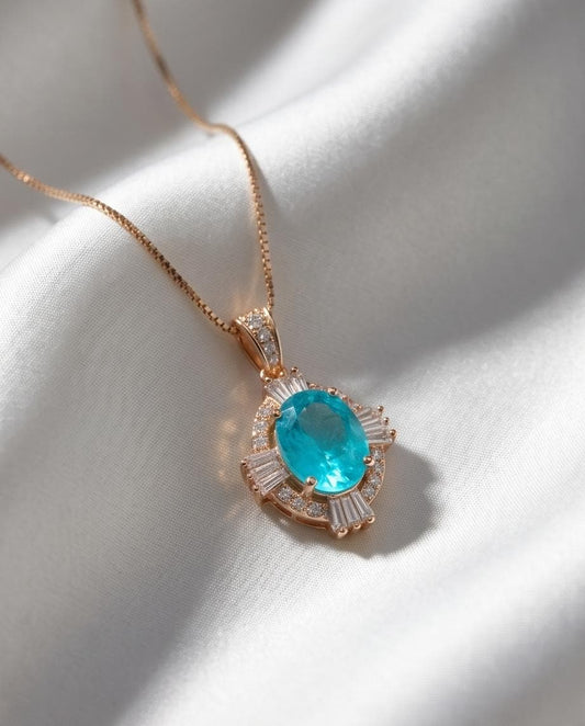 Rose Gold Paraiba Necklace Royal Blue Gemstone Jewelry Sterling Silver Made Gemstone blue 011