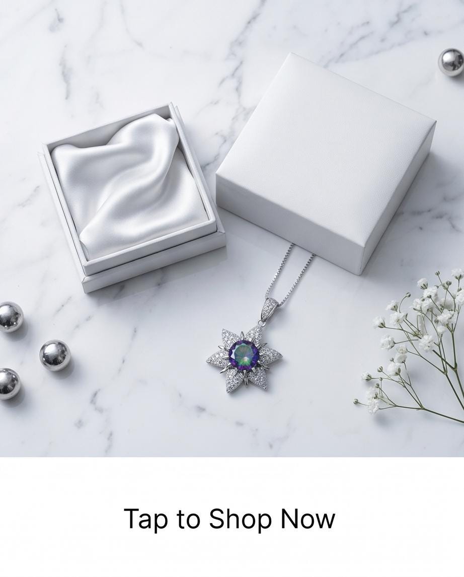 Gemstone Star Mystic Topaz Necklace - 18KGP Sterling Silver - 6 Point Star Pendant - 2CT Hexagram Art Deco Rainbow Topaz Jewelry #816