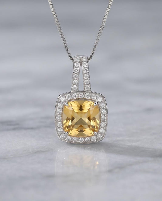Natural Citrine Necklace Sterling Silver - 8mm Round Genuine Citrine Pendant - November Birthstone Crystal Healing Solitaire Citrine Jewelry