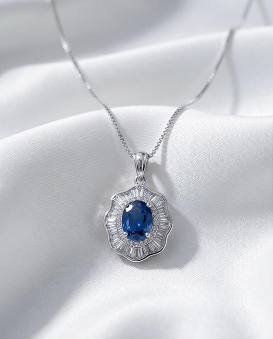 Blue Sapphire Necklace - Gemstone Lotus Leaf Pendant - 18KGP @ Sterling Silver - September Birthstone - Waterlily jewelry #601