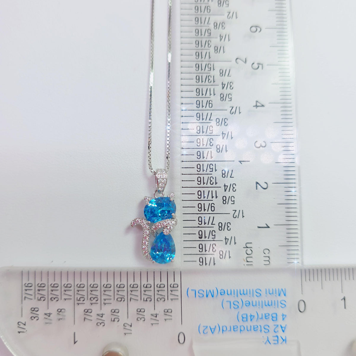 Cat Blue Topaz Necklace, Kitty Cat Swiss Blue Topaz Pendant Gemstone White Gold Plated Sterling Silver Pets Lover Jewelry #216