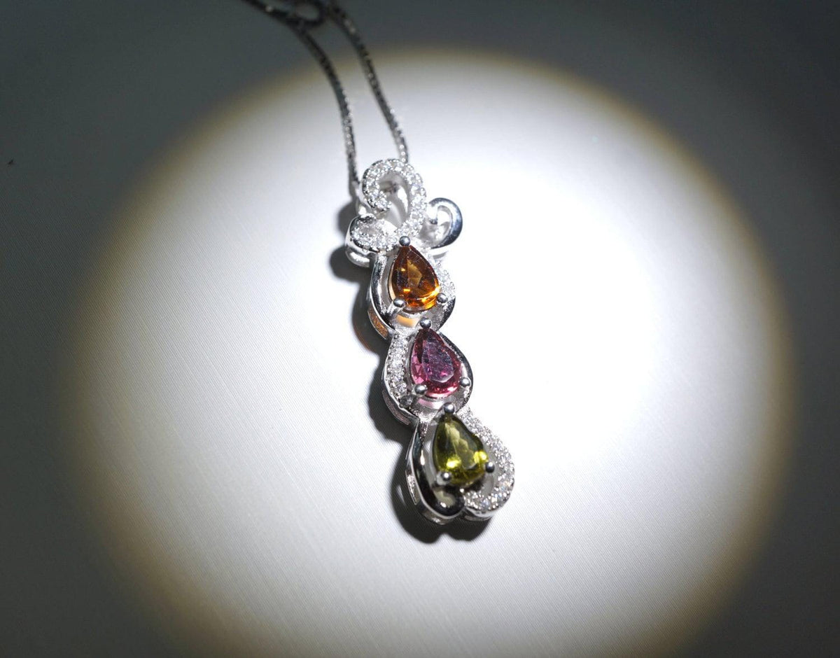 Tourmaline Necklace - Sterling Silver High Quality Tourmaline Pendant - Multi Gemstone Necklace