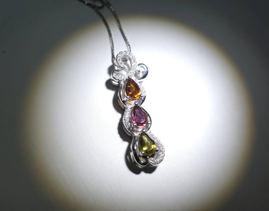 Tourmaline Necklace - Sterling Silver High Quality Tourmaline Pendant - Multi Gemstone Necklace