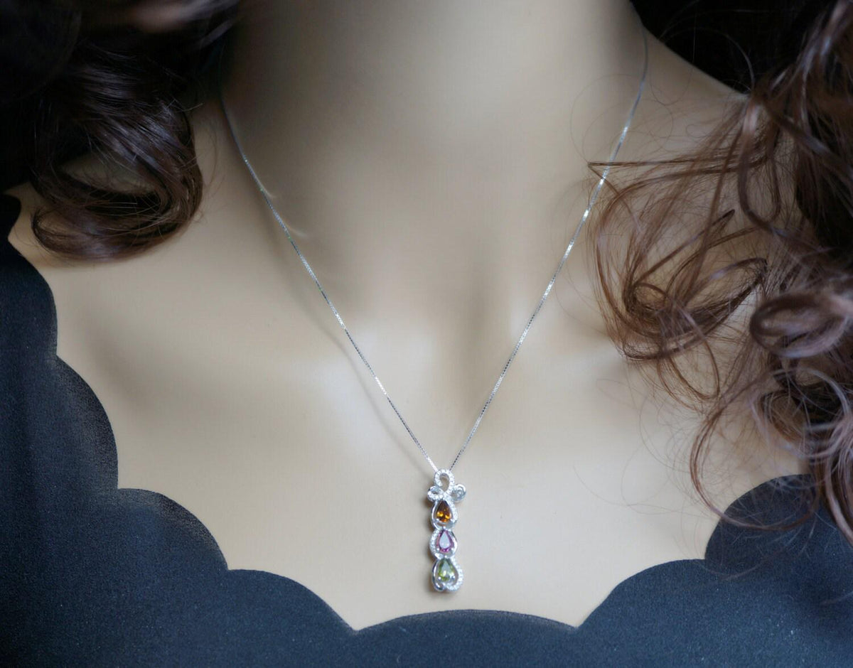 Tourmaline Necklace - Sterling Silver High Quality Tourmaline Pendant - Multi Gemstone Necklace