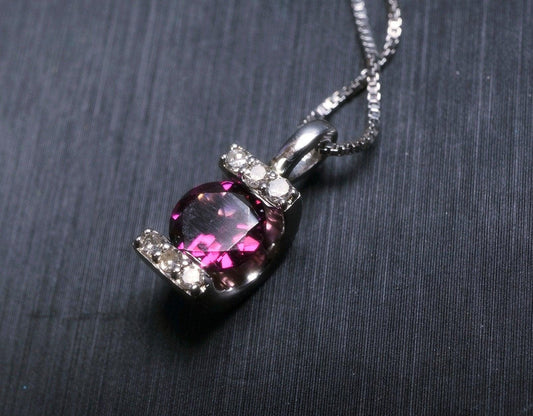 Dainty Garnet Necklace Sterling Silver - Natural Almandine Garnet Gemstone, White Sapphire Jewelry - January Birthstone,