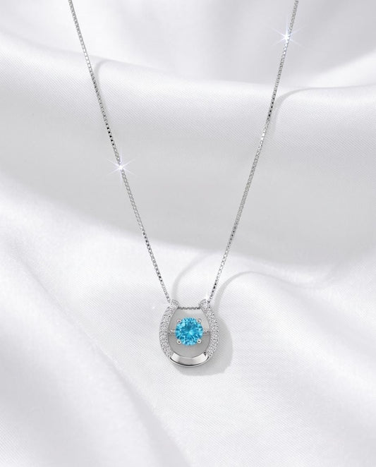 Tiny Aquamarine Necklace, Sterling Silver Horse shoe Jewelry, Blue Gemstone Pendant,March Birthstone Gift,