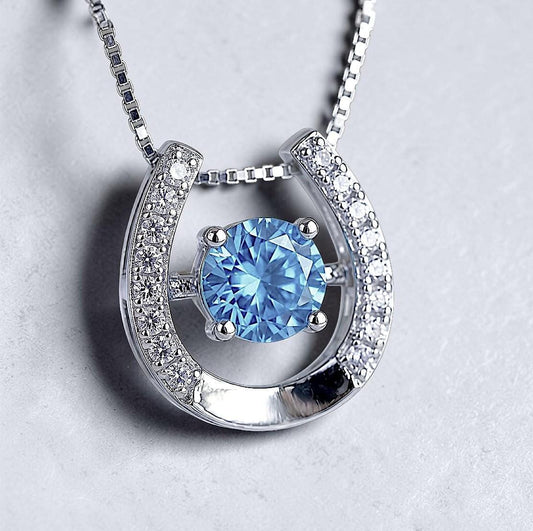 Tiny Aquamarine Necklace, Sterling Silver Horse shoe Jewelry, Blue Gemstone Pendant,March Birthstone Gift,