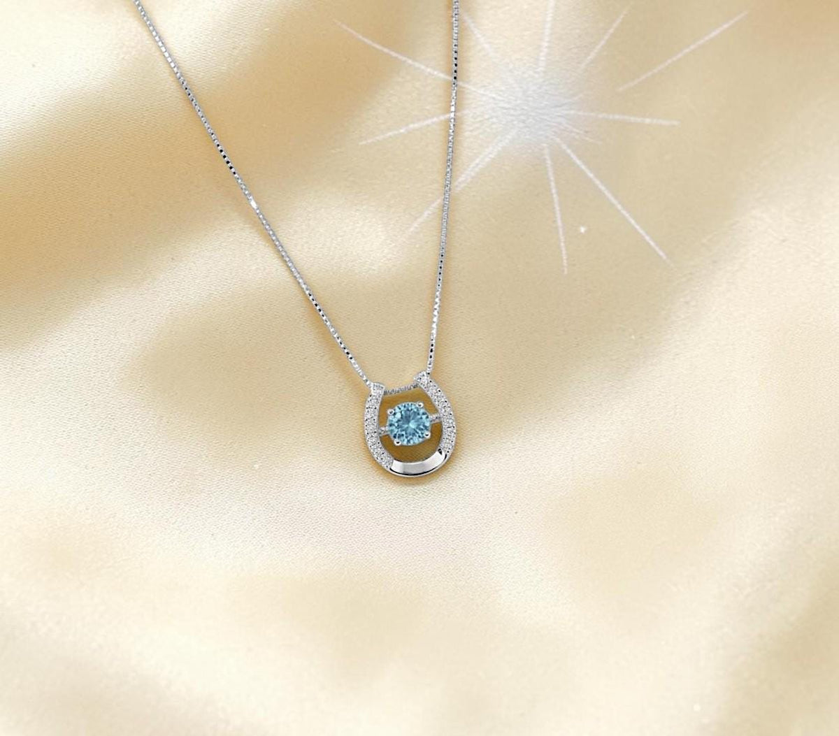 Tiny Aquamarine Necklace, Sterling Silver Horse shoe Jewelry, Blue Gemstone Pendant,March Birthstone Gift,