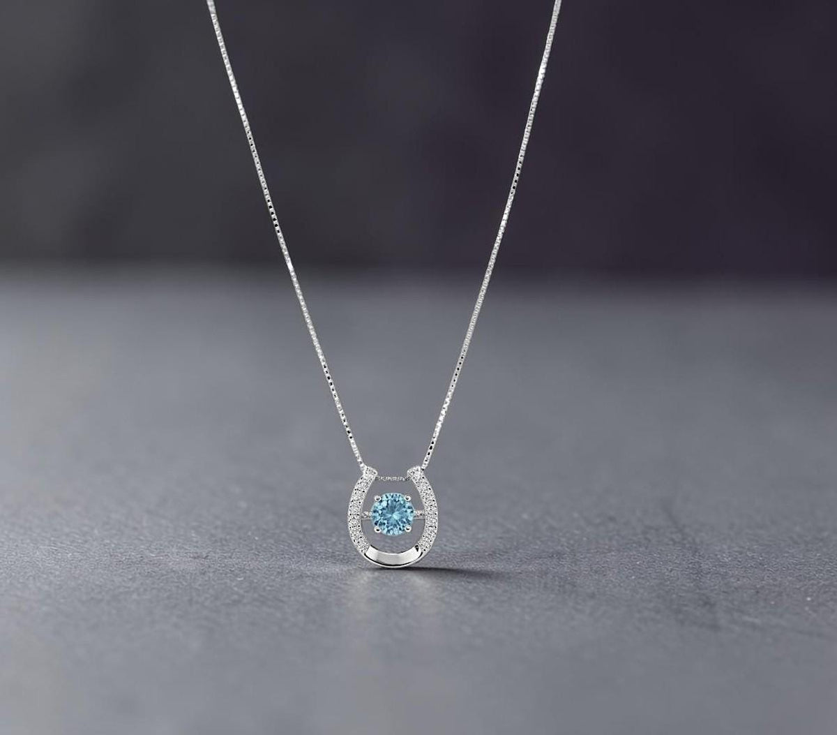 Tiny Aquamarine Necklace, Sterling Silver Horse shoe Jewelry, Blue Gemstone Pendant,March Birthstone Gift,