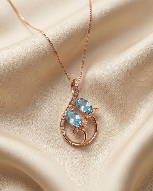 Rose Gold Aquamarine Necklace - Gemstone Leaf Flower March Birthstone Tiny Aquamarine pendant #289