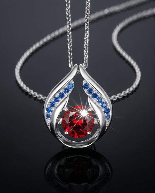 Spessartite Garnet Necklace - Hold My Heart Pendant - 18kgp @ Sterling Silver - 2 CT Round Cut Red Orange Garnet Pendant #590