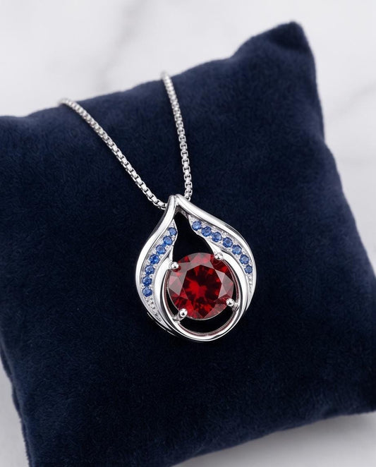 Spessartite Garnet Necklace - Hold My Heart Pendant - 18kgp @ Sterling Silver - 2 CT Round Cut Red Orange Garnet Pendant #590