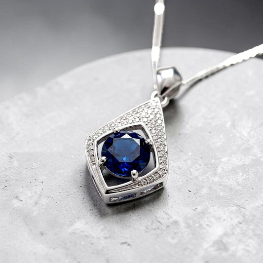 Blue Sapphire Dynamic Necklace- Sterling Silver August September Birthstone Gift