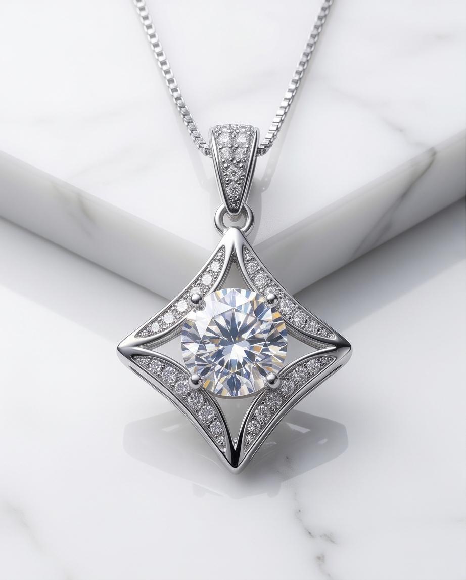 Genuine Moissanite Gemstone Necklace D color 1 ct - GRA Certificate Gemstone Jewelry Round Cut Gemotric Jewelry 18kgp@sterling silver #793