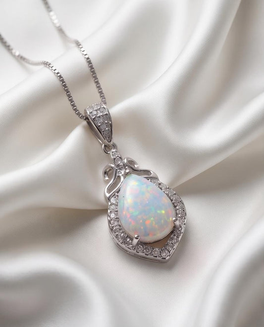 Tiny Opal Necklace - Teardrop Opal Pendant - 18kgp @ Sterling Silver - White Opal Pendant #119