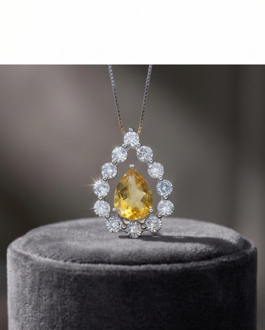 Genuine Citrine necklace - 18KGP @ Sterling Silver - Teardrop Cut - November Birthstone Citrine Jewelry #519