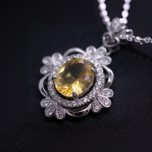 Genuine Citrine Necklace Sterling Silver Flower 2.1 CT Yellow Gemstone Pendant November Birthstone 18kgp #716