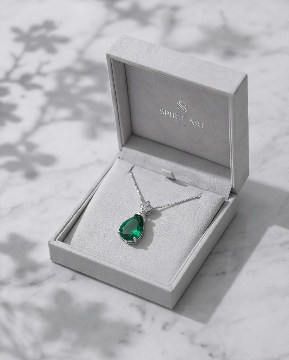 Large Teardrop Emerald Necklace Sterling Silver Gemstone Crown Pear Cut Lab Created Green Gemstone Emerald Pendant Jewelry 6.5 CT #636