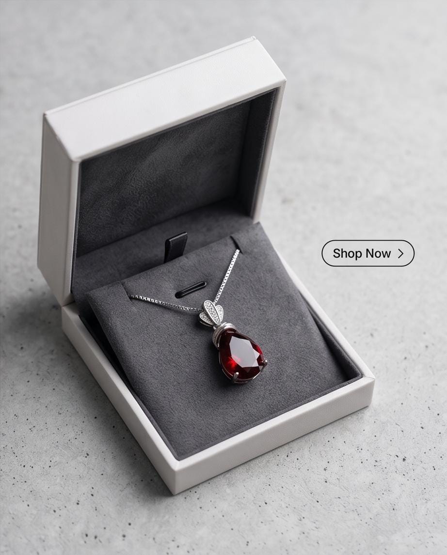 Large Teardrop Garnet Necklace - Sterling Silver Gemstone Royal Pear Lab Created Deep Orange Red Garnet Pendant Jewelry 6.5 CT #667