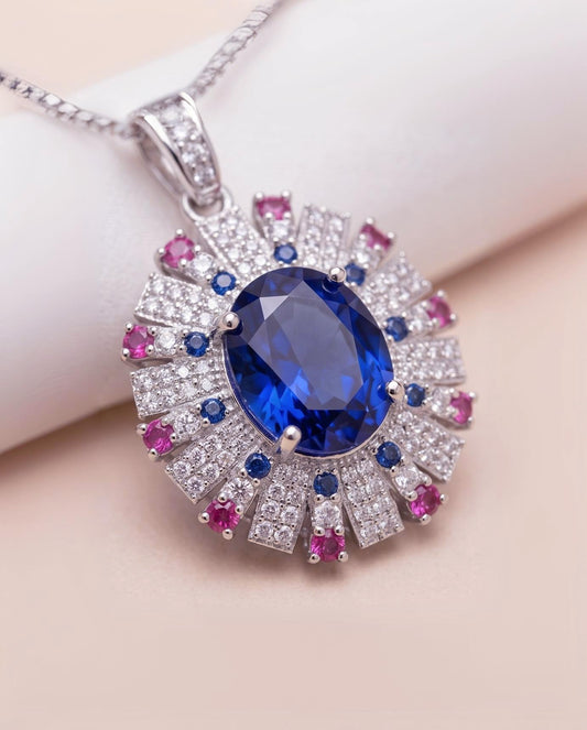 Luxury Radiant Blue Tanzanite Necklace Source Light Style 18k White gold @ 925 Sterling Silver Exclusive Design 3 CT Tanzanite Jewelry #892