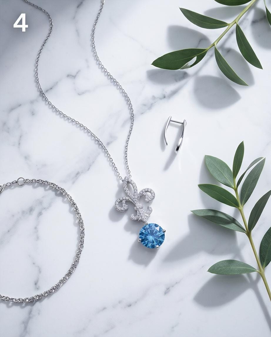 Blue Topaz Necklace - Gemstone Kite Flower Necklace - Round Blue Topaz Pendant - November Birthstone - Blue Topaz Jewelry #403