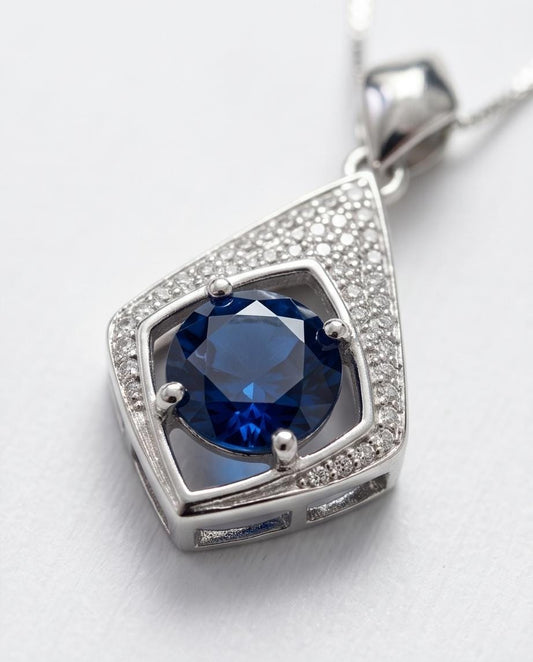 Blue Sapphire Dynamic Necklace- Sterling Silver August September Birthstone Gift