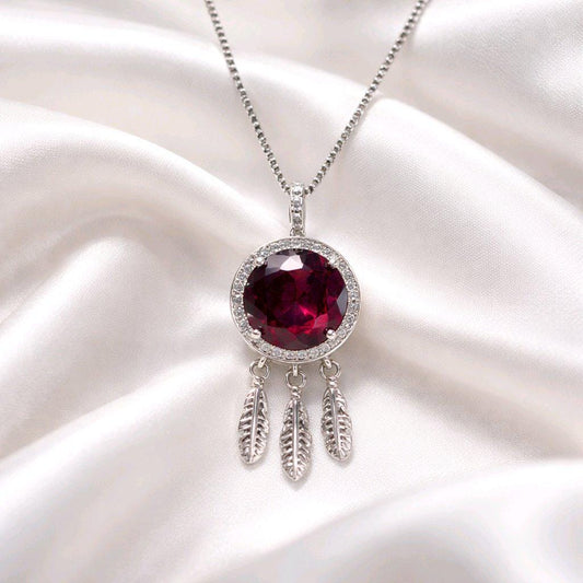 Large Ruby Necklace Sterling Silver Dream catcher Pendant Jun July Birthstone Gift White Gold coated Adjustable Chain