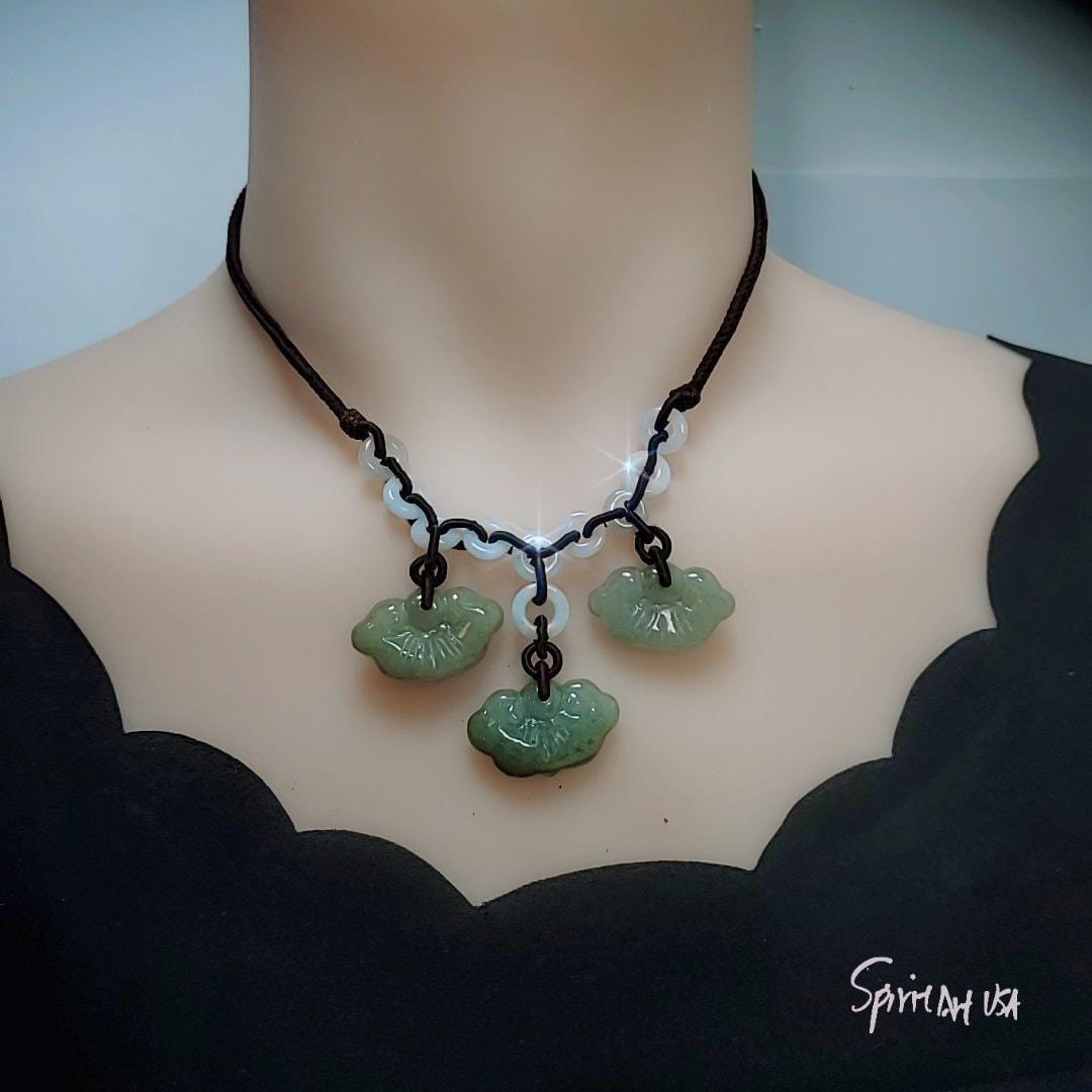Natural Genuine Green Jade Necklace Adjustable Size Rare Jadeite Jewelry Lucky Cloud Chunky Stone Spiritual Gift