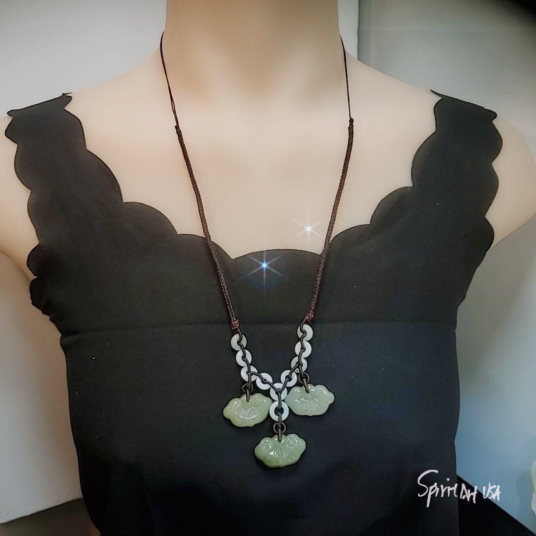 Natural Genuine Green Jade Necklace Adjustable Size Rare Jadeite Jewelry Lucky Cloud Chunky Stone Spiritual Gift