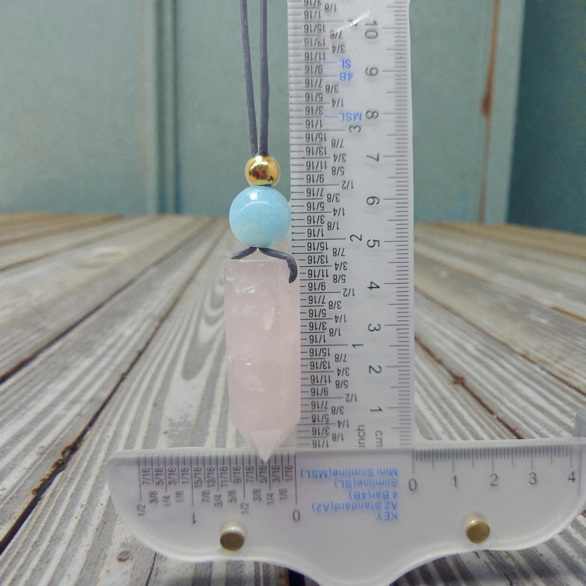 Natural Rose Quartz Necklace Crystal Point & Aquamarine Geometric Pendant, Pink Chunky Gemstone Jewelry Adjustable Leather for Men and Women