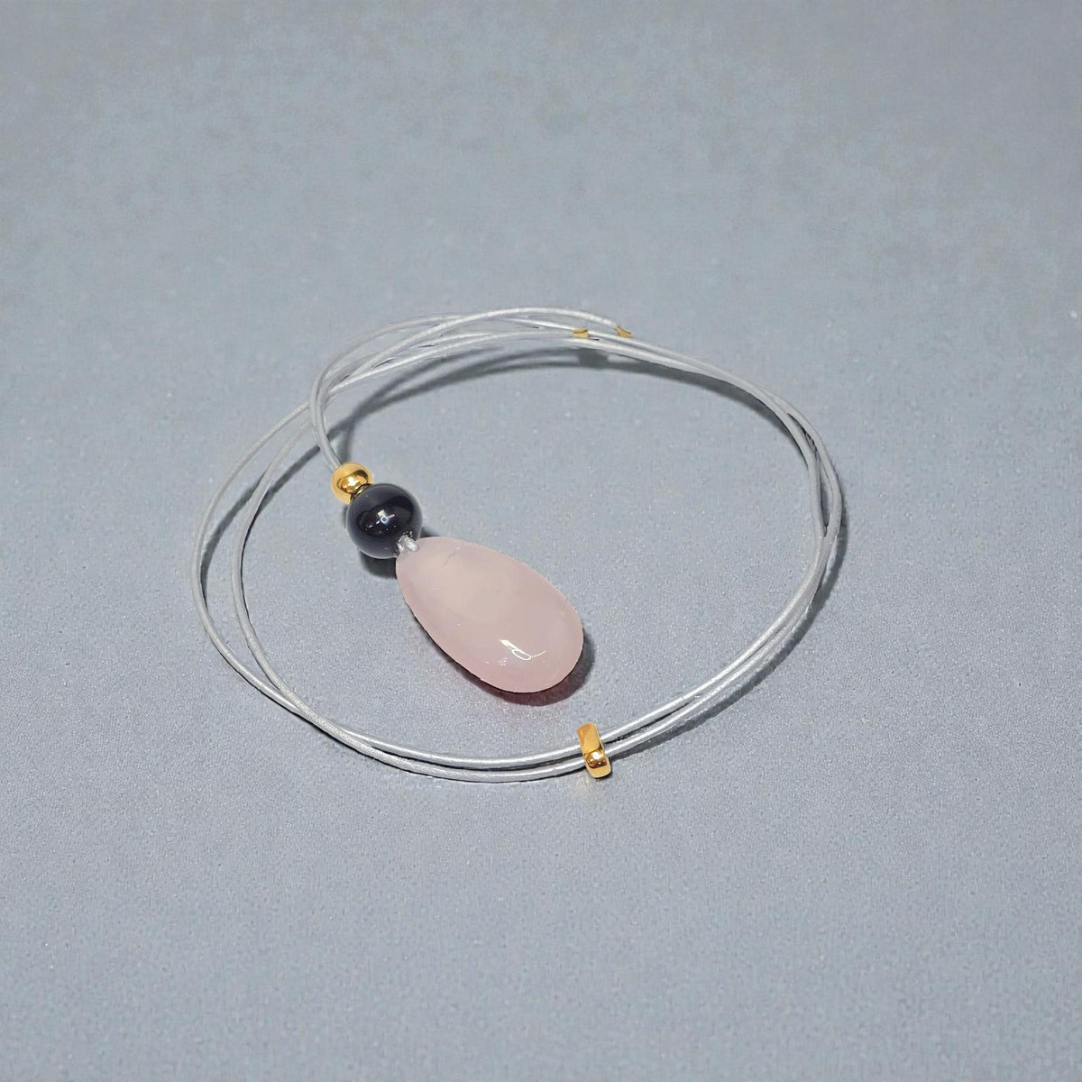 Rose Quartz Obsidian Necklace, Chunky Geometric Pink Crystal Jewelry, January Birthstone Love Gift, Adjustable Leather Cord