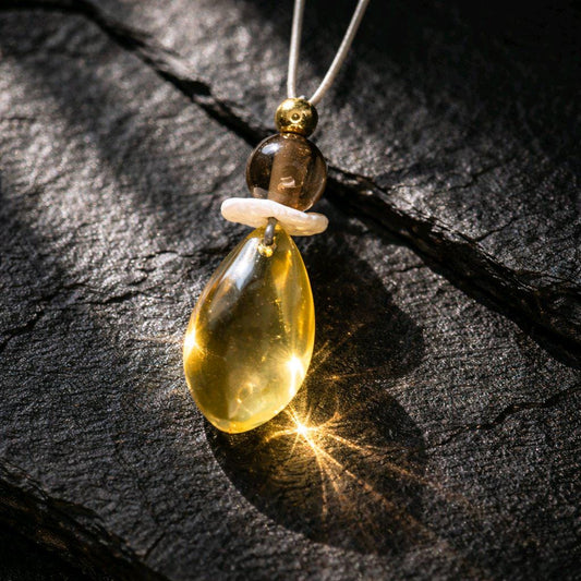 Natural citrine necklace, pearl, smoky quartz pendant jewelry, adjustable real leather cord up to 30 inches, chunky quartz jewelry