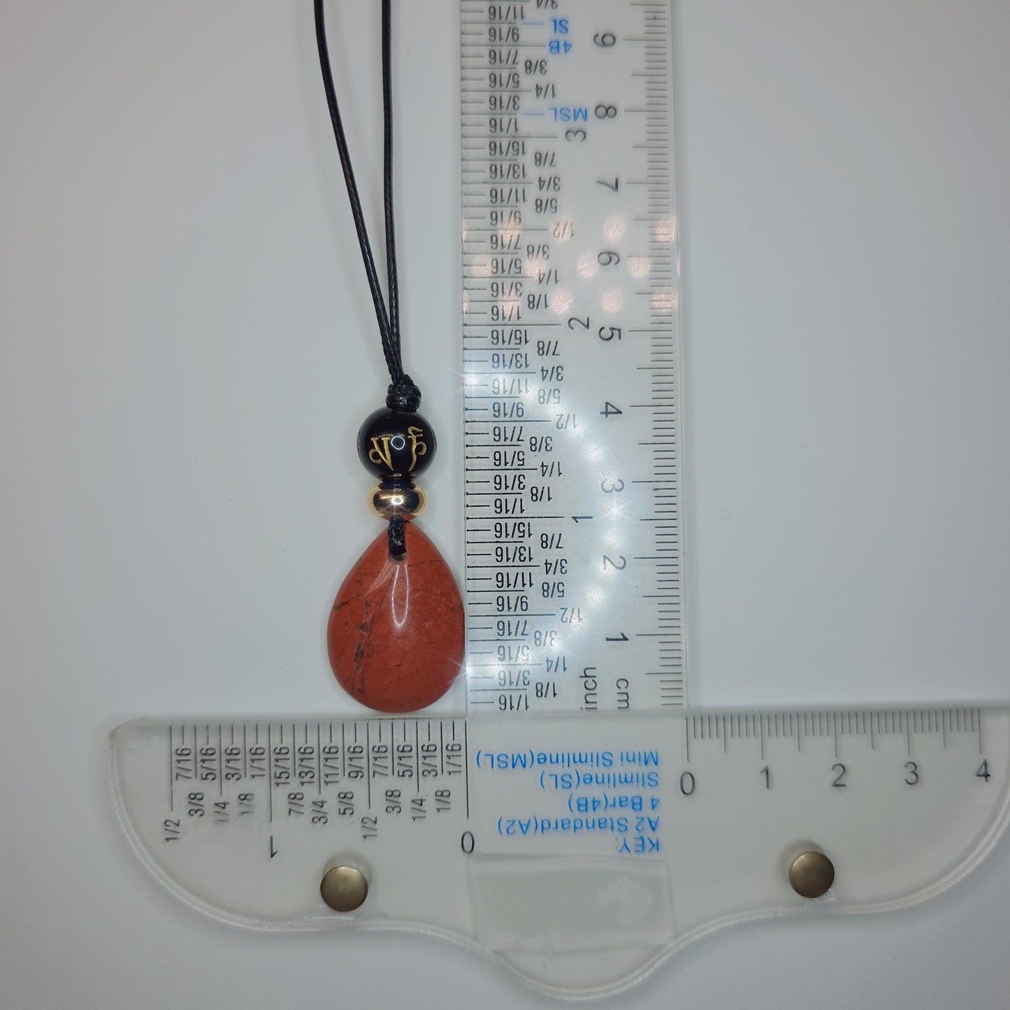 Red jasper black onyx necklace The Six-Syllable Mantra Pendant prayer jewelry adjustble cord up to 24 inches.
