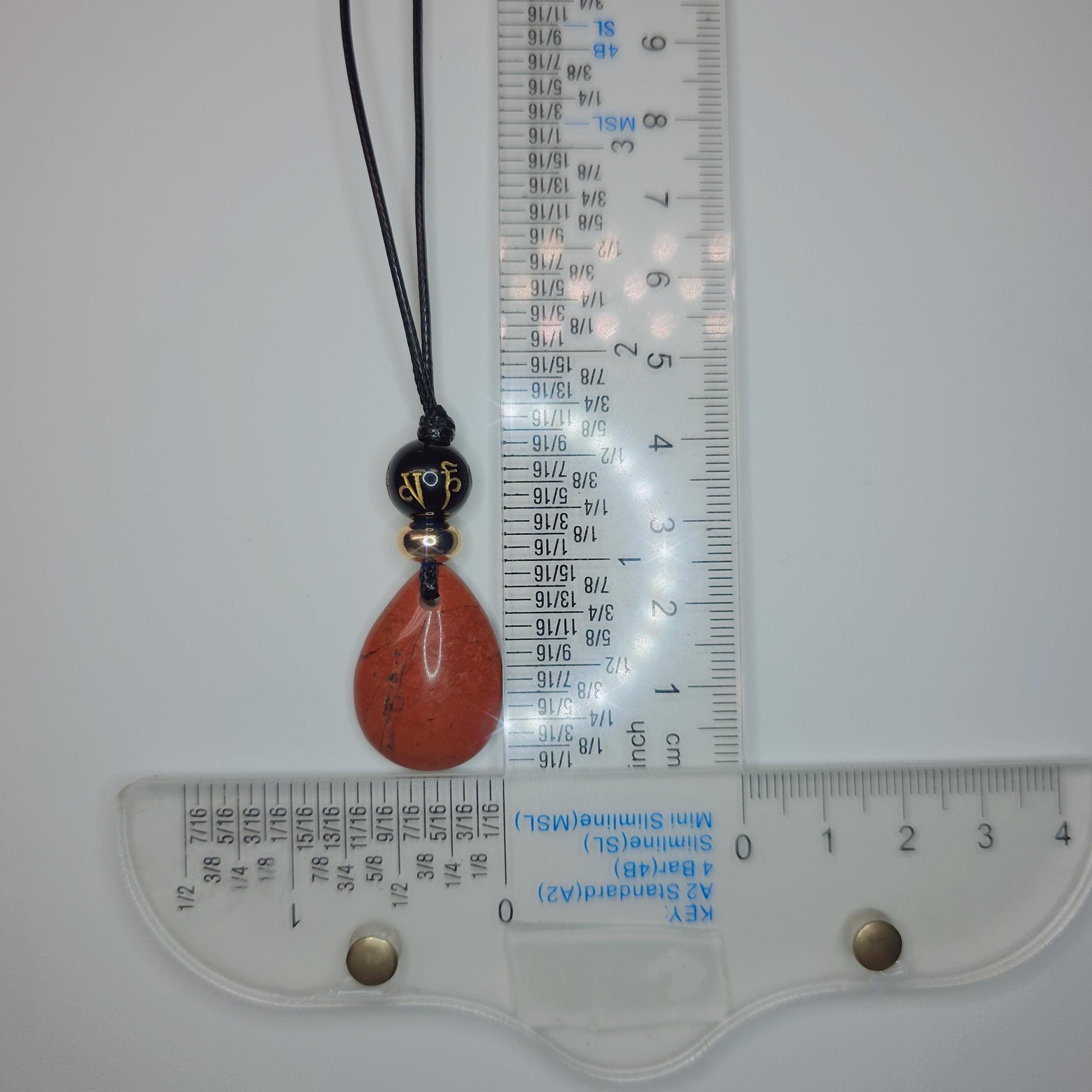 Red jasper black onyx necklace The Six-Syllable Mantra Pendant prayer jewelry adjustble cord up to 24 inches.
