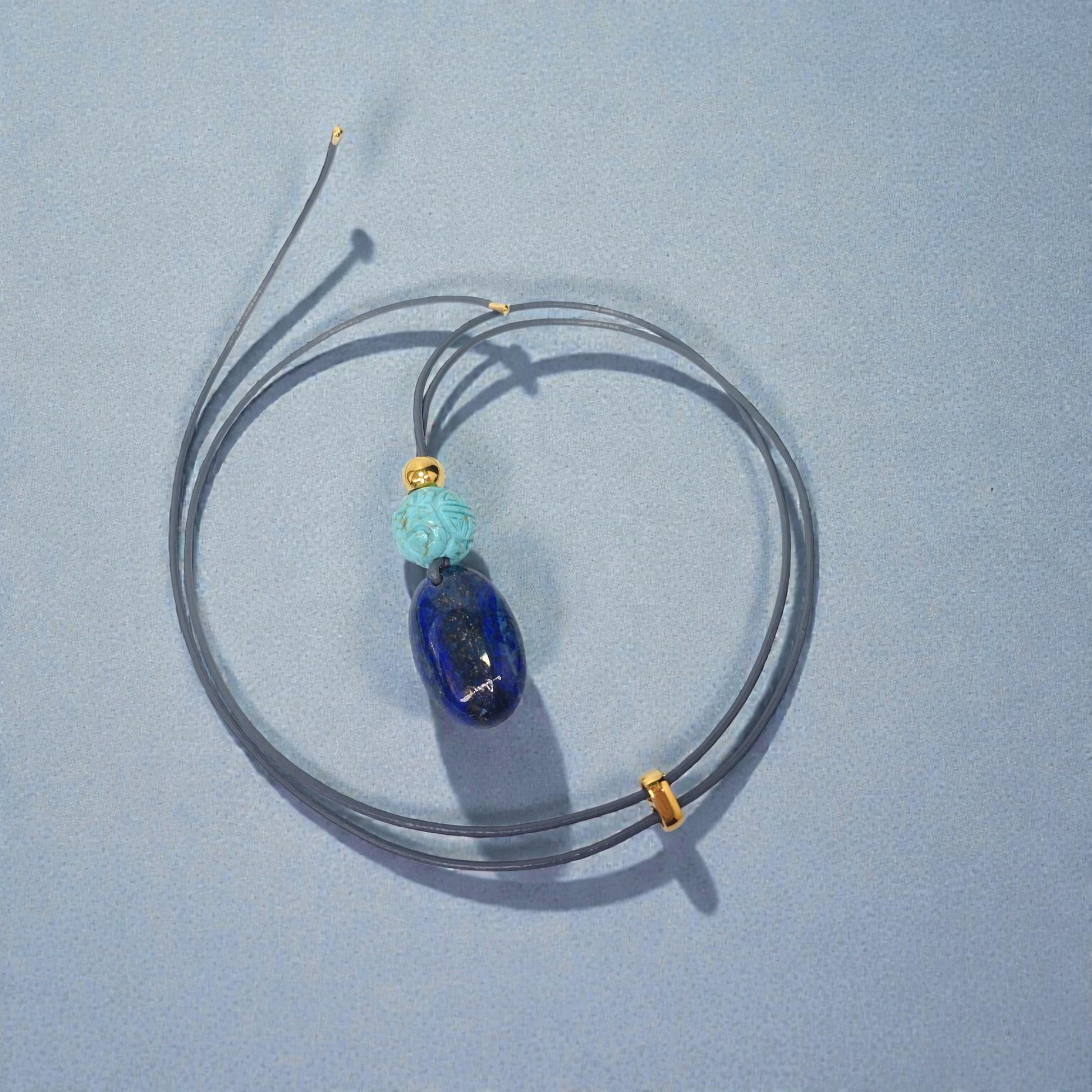 Lapis Lazuli Necklace Turquoise Natural Crystal Chunky Stone Jewelry for Men Women Protection Talisman Adjustable Leather Cord