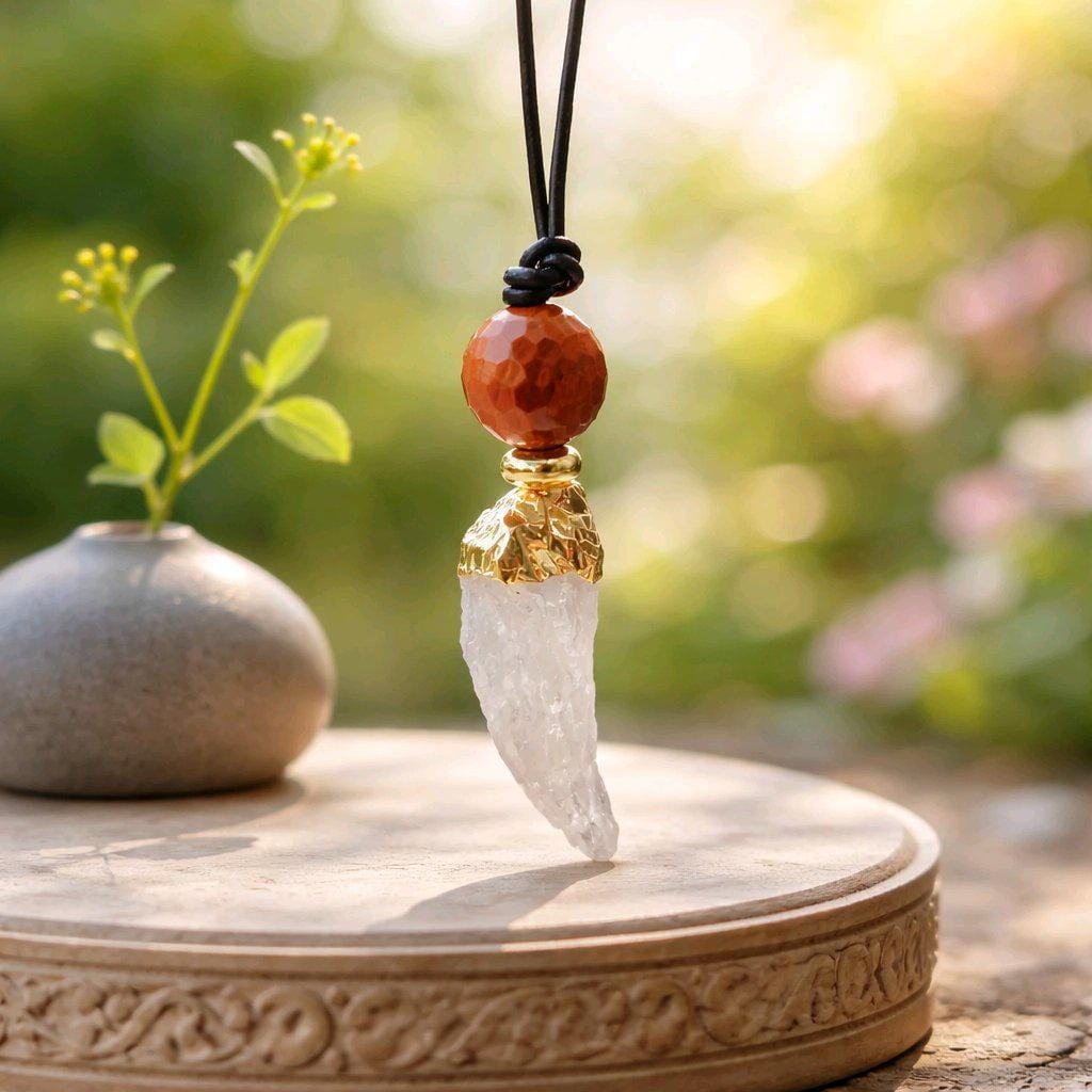 Raw Green Amethyst Necklace, Red Jasper Chunky Crystal Pendant, Boho Protection Jewelry, Healing Stone Gift, adjustable leather cord