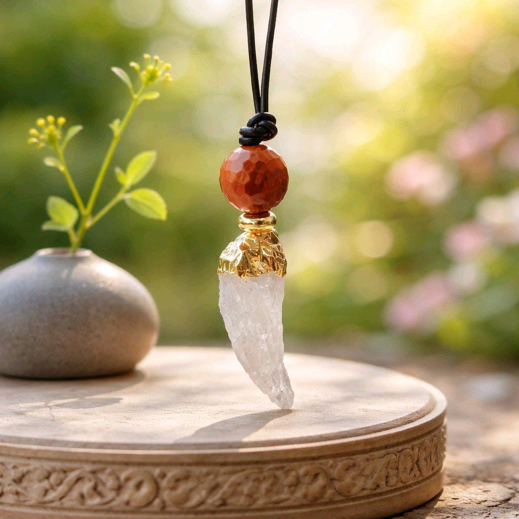 Raw Green Amethyst Necklace, Red Jasper Chunky Crystal Pendant, Boho Protection Jewelry, Healing Stone Gift, adjustable leather cord
