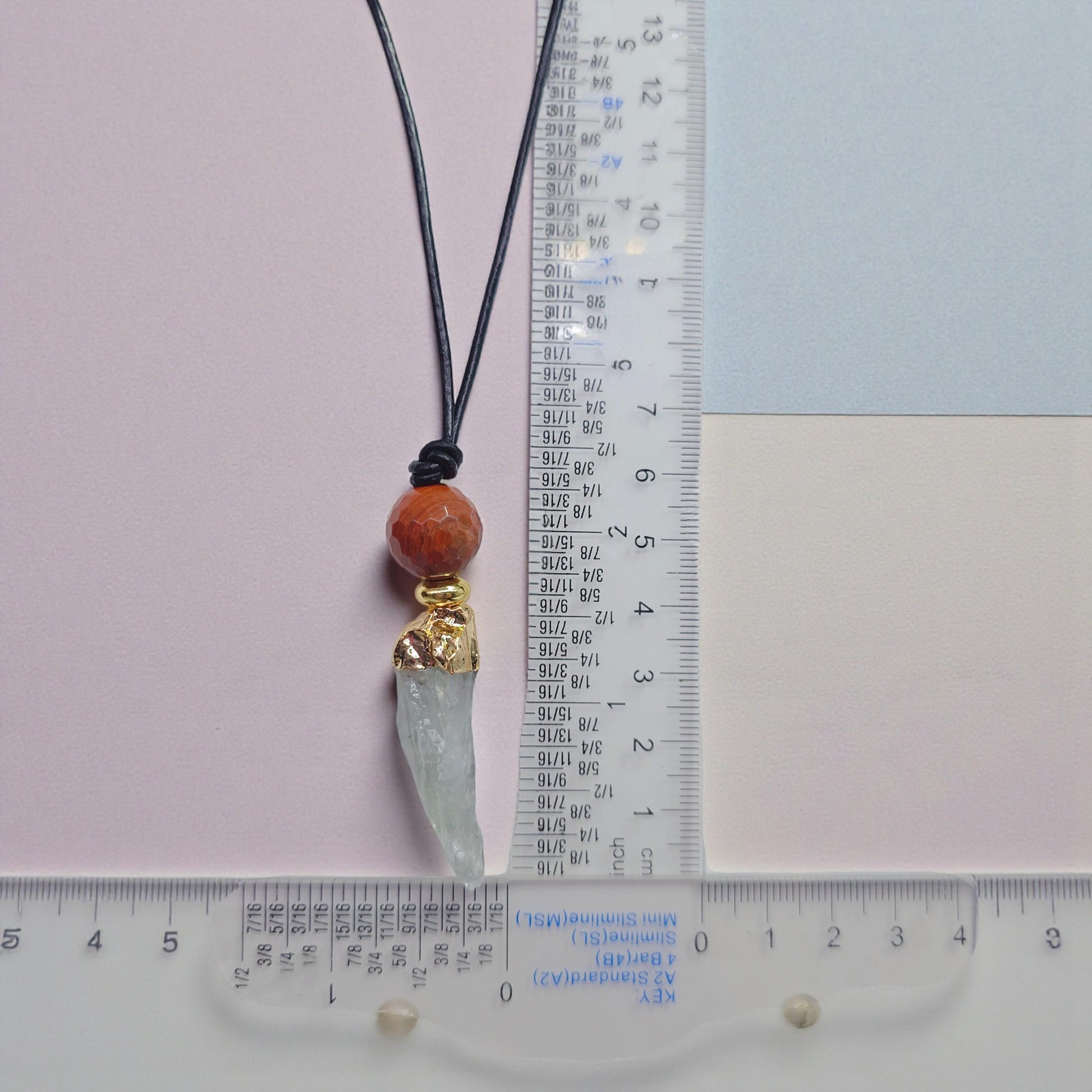 Raw Green Amethyst Necklace, Red Jasper Chunky Crystal Pendant, Boho Protection Jewelry, Healing Stone Gift, adjustable leather cord