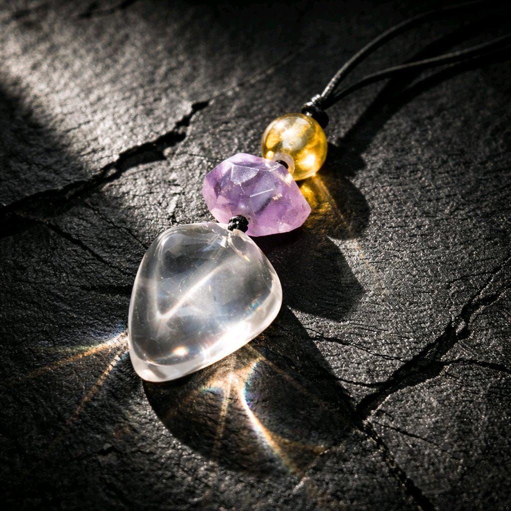 Large Chunky Clear Quartz Necklace Amethyst citrine Pendant Leather cord , Large Size Raw CRYSTAL Jewelry Long Chain UP to 30" #2338