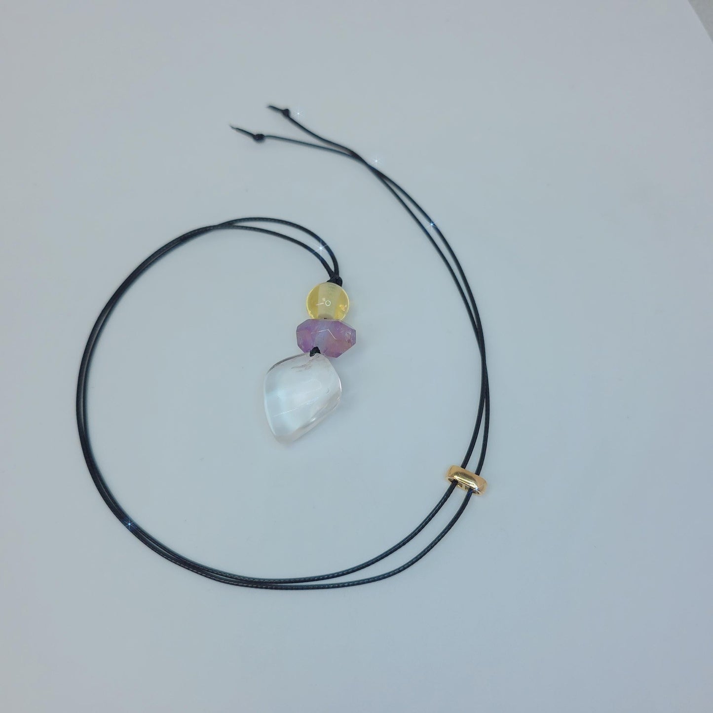 Large Chunky Clear Quartz Necklace Amethyst citrine Pendant Leather cord , Large Size Raw CRYSTAL Jewelry Long Chain UP to 30" #2338