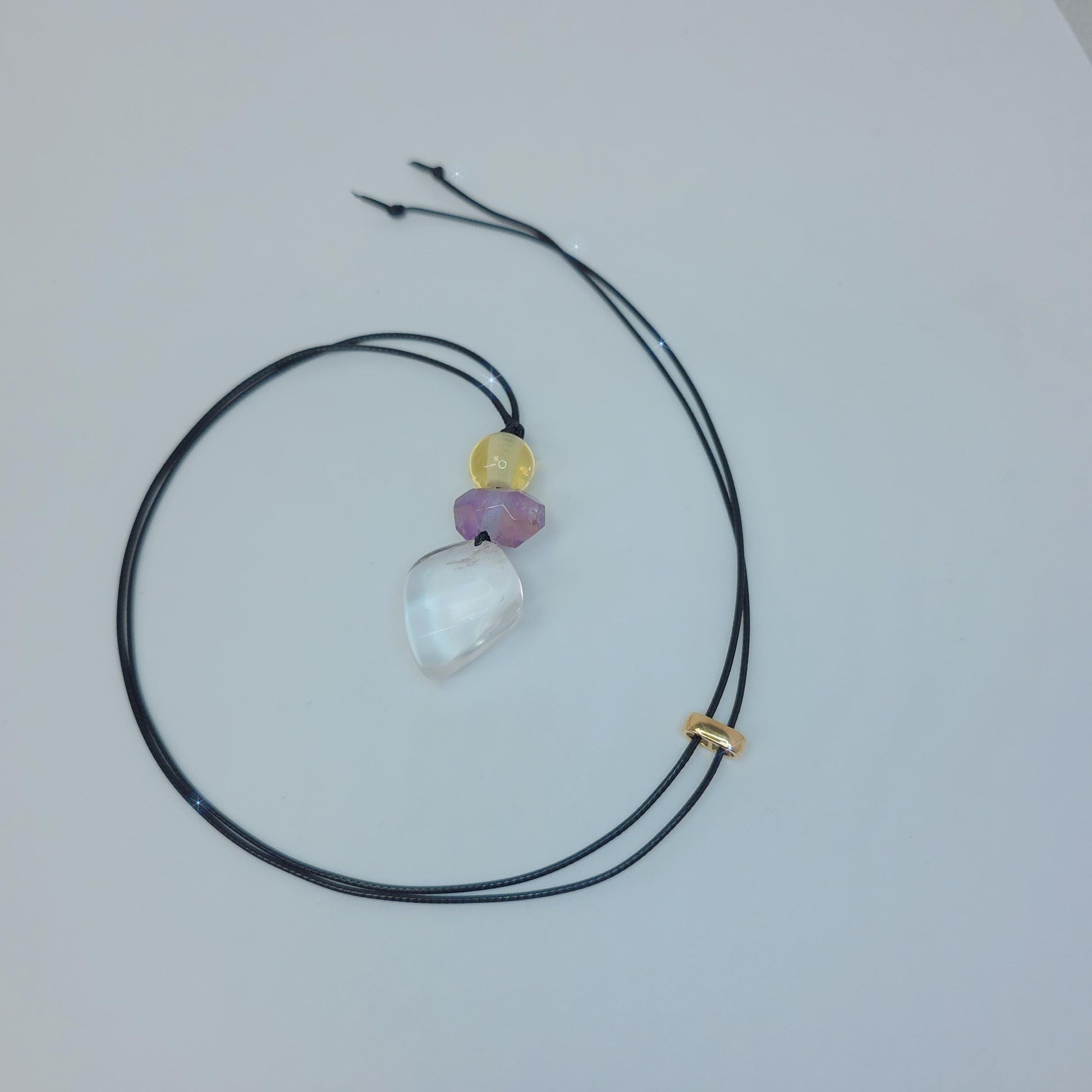 Large Chunky Clear Quartz Necklace Amethyst citrine Pendant Leather cord , Large Size Raw CRYSTAL Jewelry Long Chain UP to 30" #2338