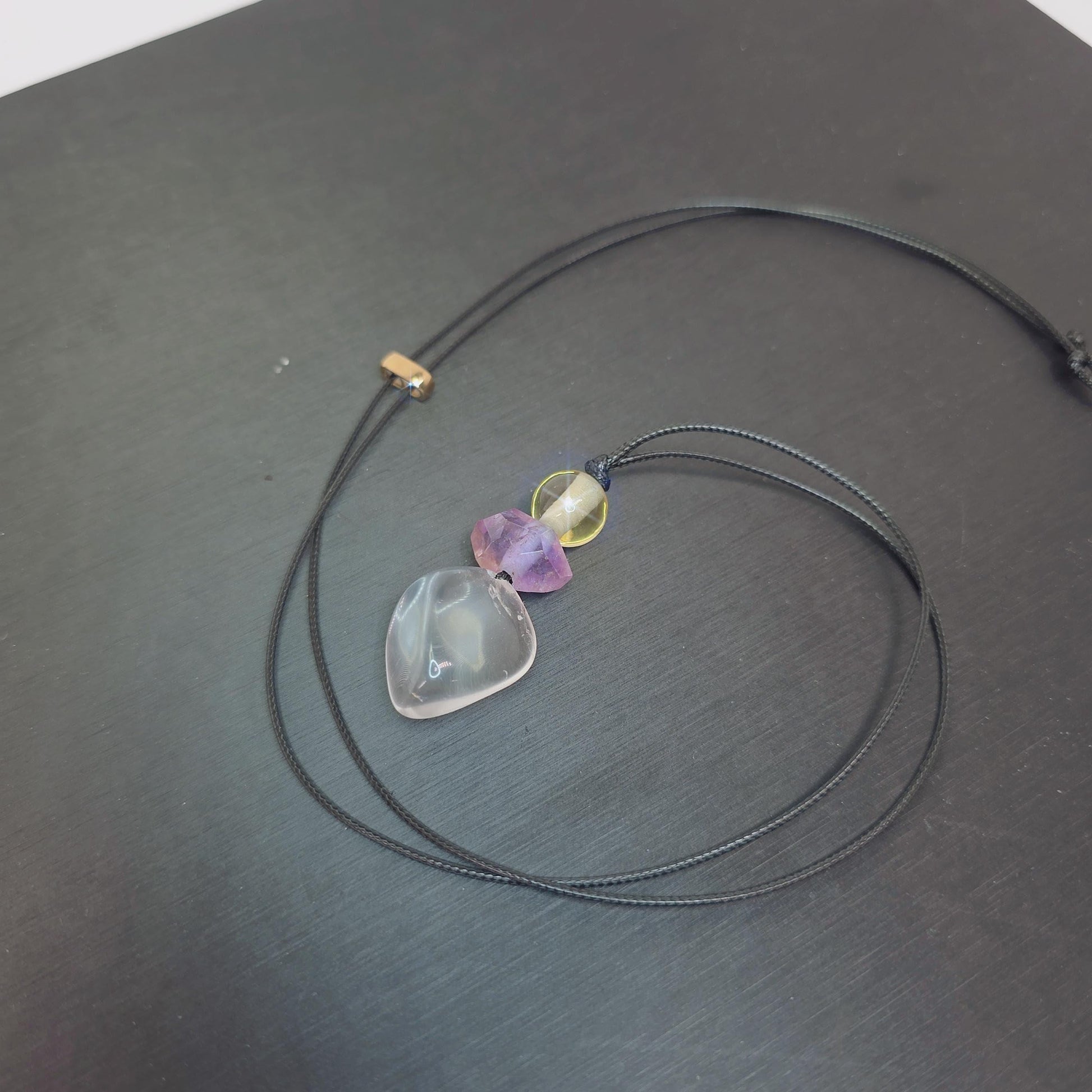 Large Chunky Clear Quartz Necklace Amethyst citrine Pendant Leather cord , Large Size Raw CRYSTAL Jewelry Long Chain UP to 30" #2338