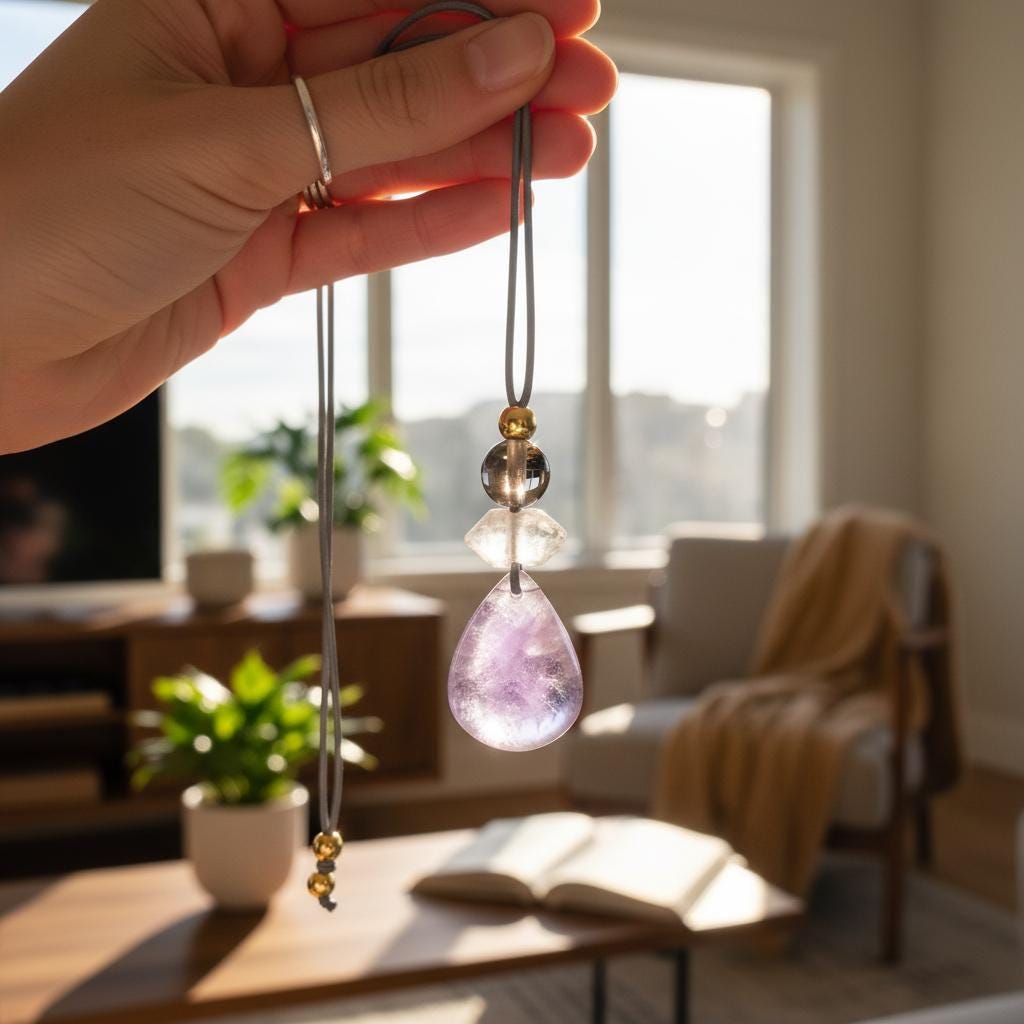 Amethyst Necklace Natural Crystal Chunky Smoky Quartz Pendant for Men Women Spiritual Healing Jewelry Adjustable Leather Cord