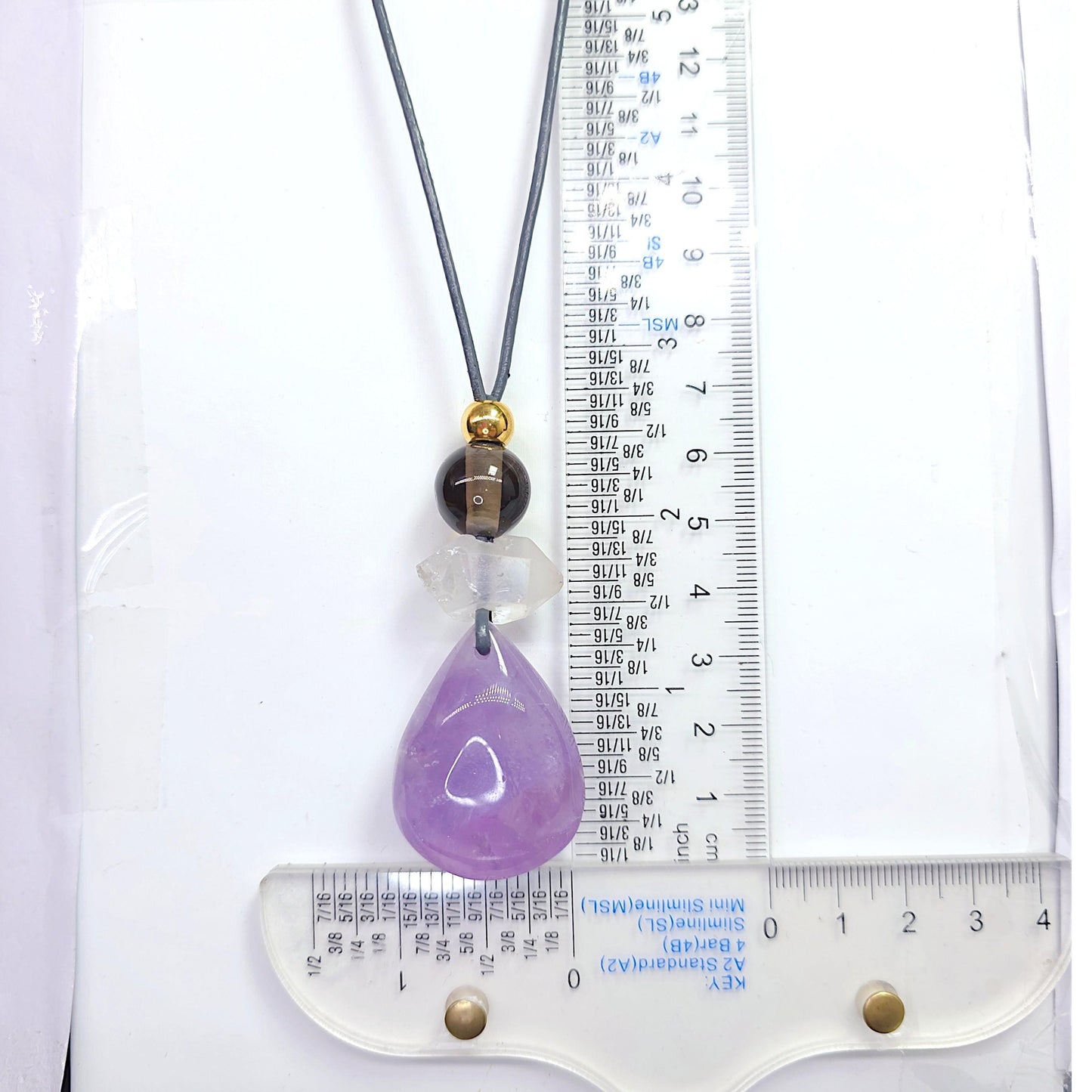 Amethyst Necklace Natural Crystal Chunky Smoky Quartz Pendant for Men Women Spiritual Healing Jewelry Adjustable Leather Cord