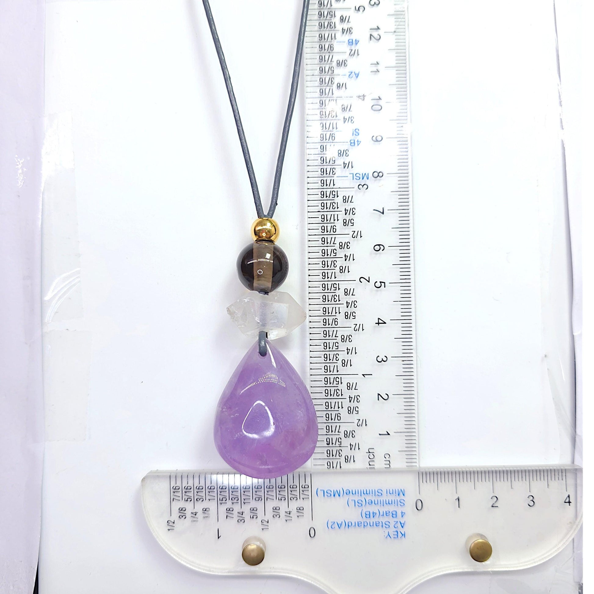Amethyst Necklace Natural Crystal Chunky Smoky Quartz Pendant for Men Women Spiritual Healing Jewelry Adjustable Leather Cord