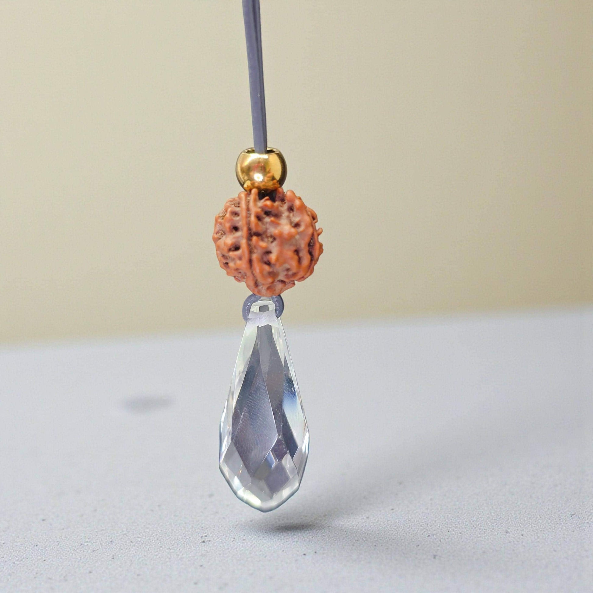 Clear Quartz Point Necklace, Chunky Rudraksha Seed Zen Jewelry, Spiritual Meditation Amulet Pendant, Adjustable Leather Cord